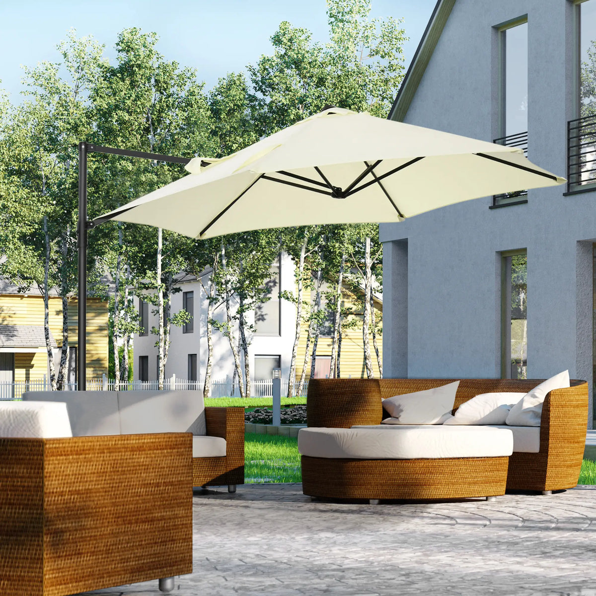 8.5FT Offset Patio Umbrella, 360° Rotation, Cantilever Sun Shade, Beige Cantilever Umbrellas at Gallery Canada