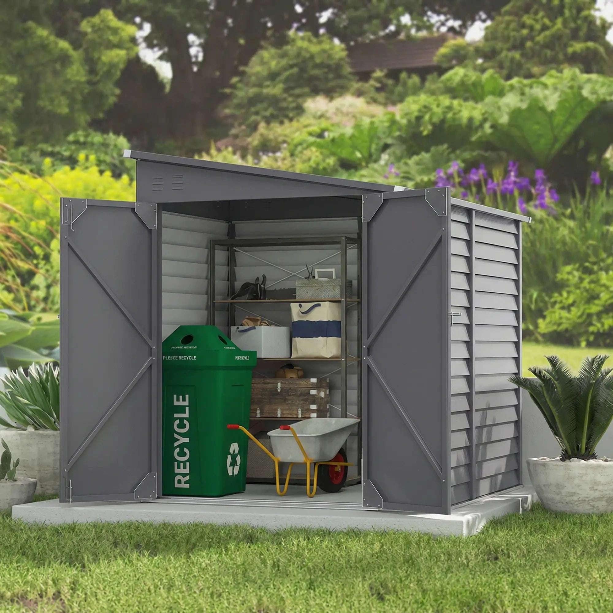 4.6' x 9' Steel Outdoor Storage Shed, Lean to, Lockable Doors, Grey Sheds at Gallery Canada