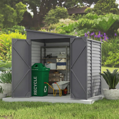 4.6' x 9' Steel Outdoor Storage Shed, Lean to, Lockable Doors, Grey Sheds at Gallery Canada
