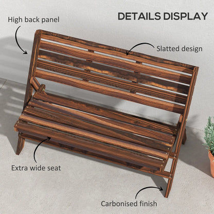 2-Seater Wooden Outdoor Bench, Foldable, Slatted Backrest, Carbonised Finish Outdoor Benches at Gallery Canada