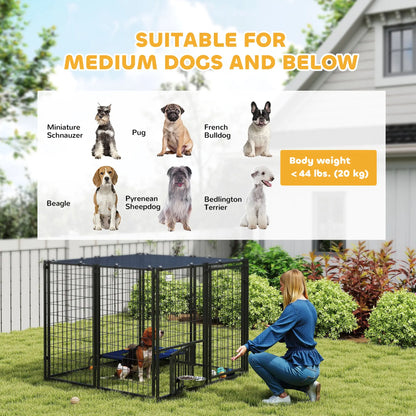 Outdoor Dog Run, Adjustable Rotatable Bowls, Sun-Shade Cover, 4.6' x 4.6' x 3.7' Houses, Kennels & Pens at Gallery Canada