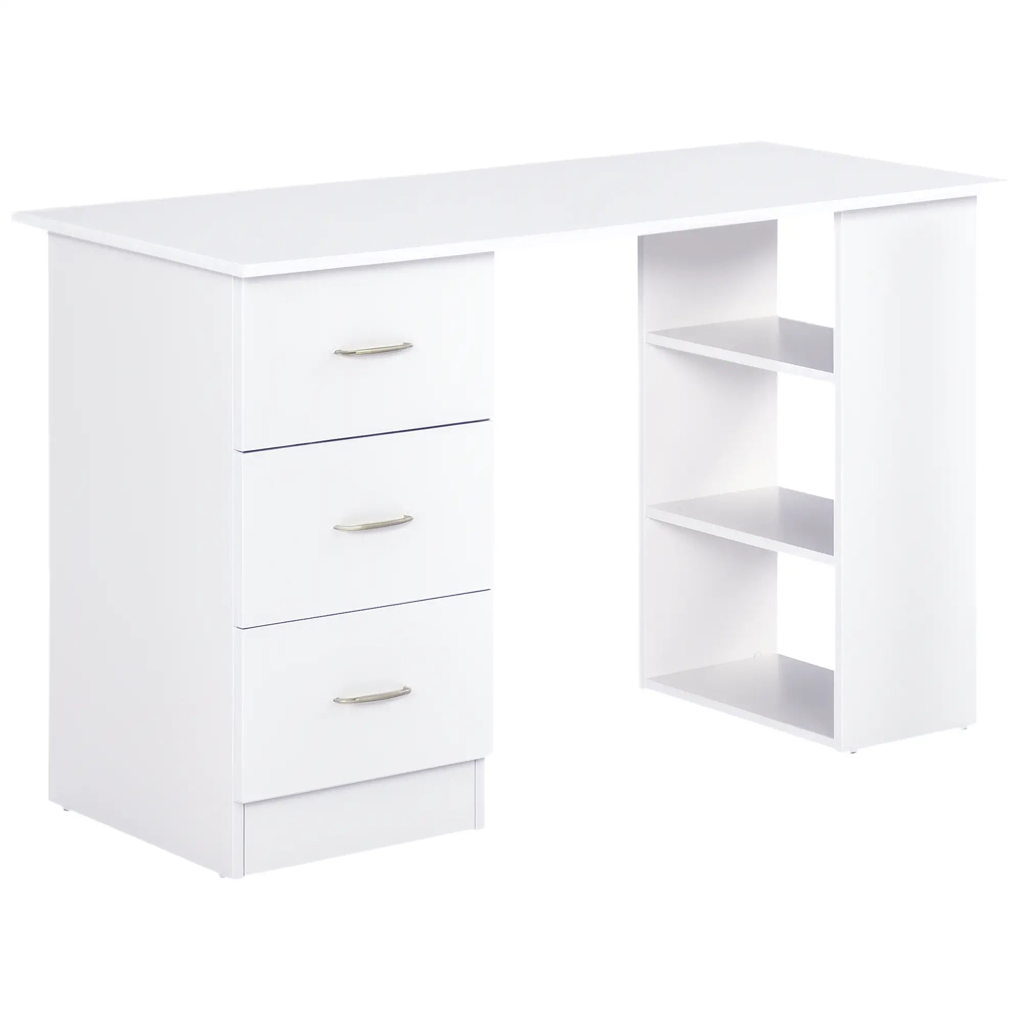 47 Inches Office Desk, 3-Tier Storage Shelves, Drawers, White Writing Desks White at Gallery Canada