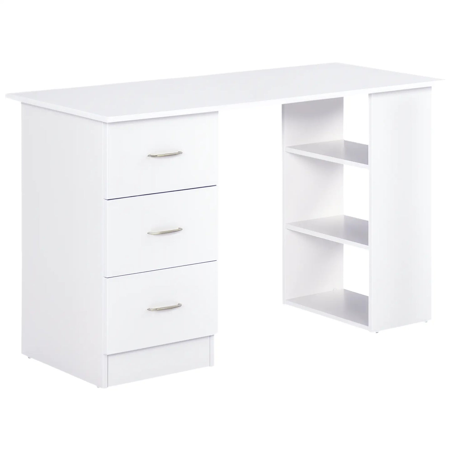 47 Inches Office Desk, 3-Tier Storage Shelves, Drawers, White Writing Desks White at Gallery Canada