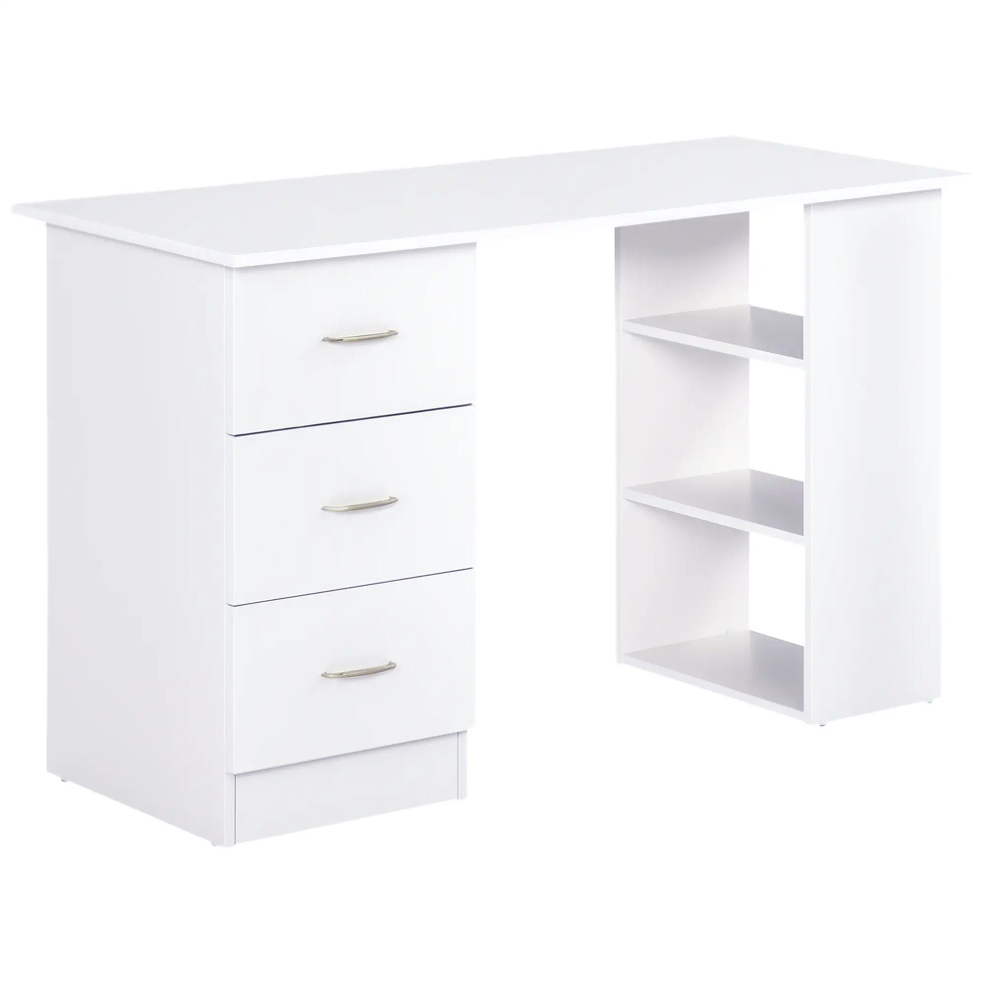 47 Inches Office Desk, 3-Tier Storage Shelves, Drawers, White Writing Desks White at Gallery Canada