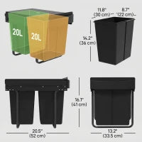 Poubelle rétractable sous placard, 40 L (10,6 gallons), noir