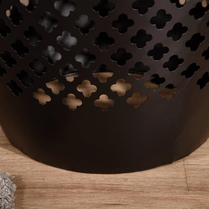 12.5" Steel Round Hollow Drum Side Table, Indoor Outdoor, Black Patio Side Tables at Gallery Canada