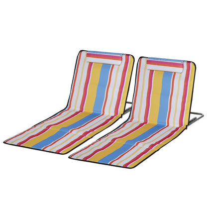 Set of 2 Beach Lounge Chairs, Padded Folding Mat, Adjustable Back, Steel Frame, Head Pillow, Carry Bag, Colorful Stripes, Colorful Beach Accessories at Gallery Canada