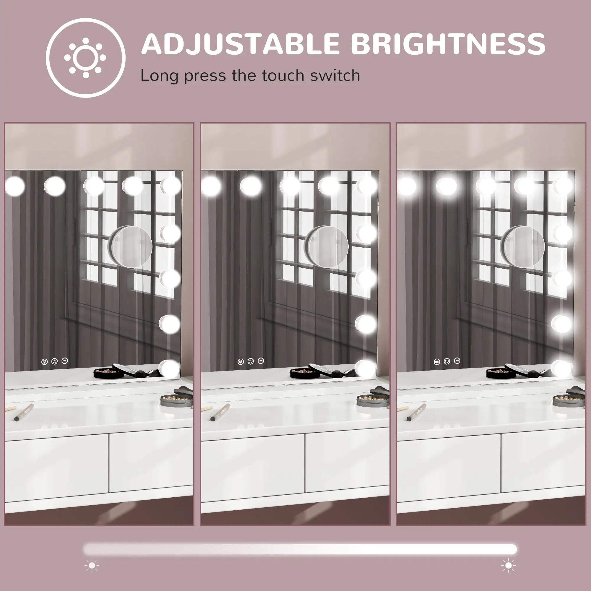 Hollywood Makeup Mirror With Lights, 3 Lighting Modes, USB Charging, White Dressing & Vanity Tables at Gallery Canada