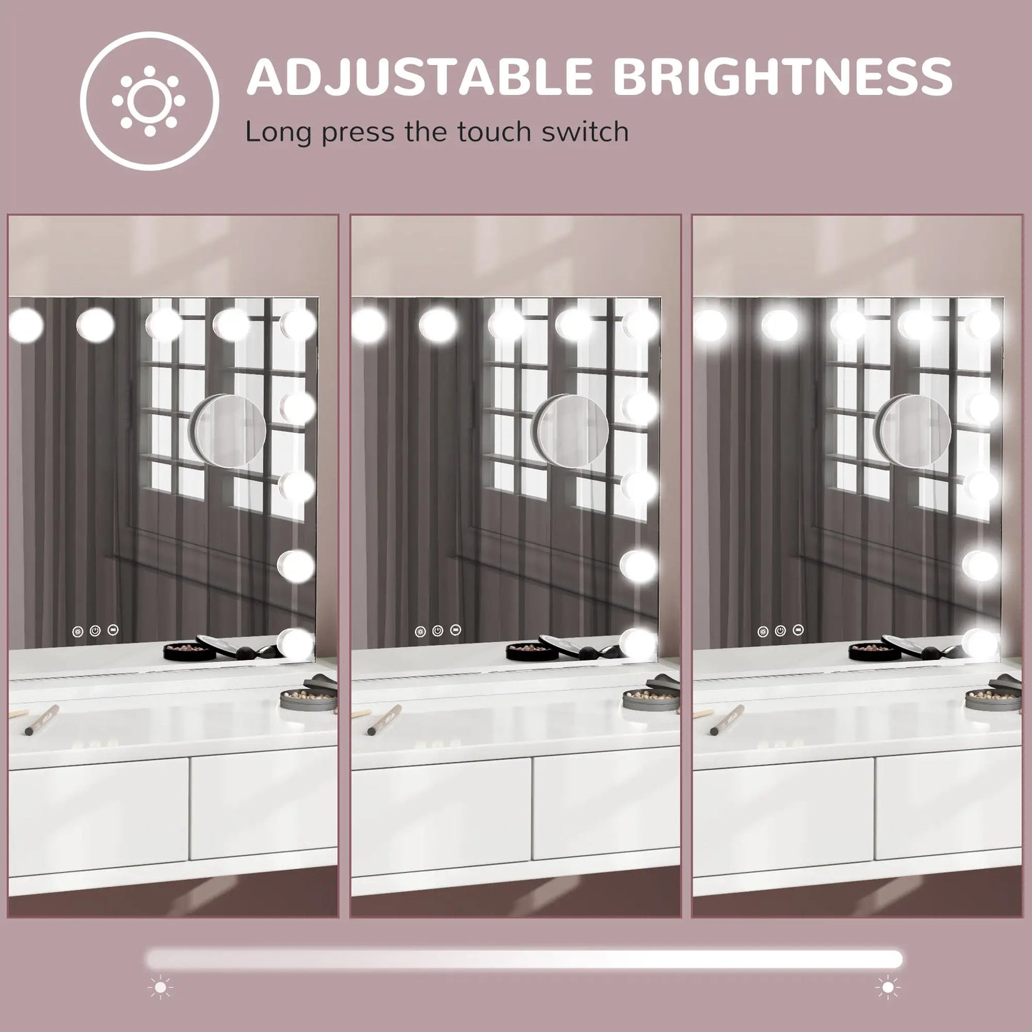 Hollywood Makeup Mirror With Lights, 3 Lighting Modes, USB Charging, White Dressing & Vanity Tables at Gallery Canada
