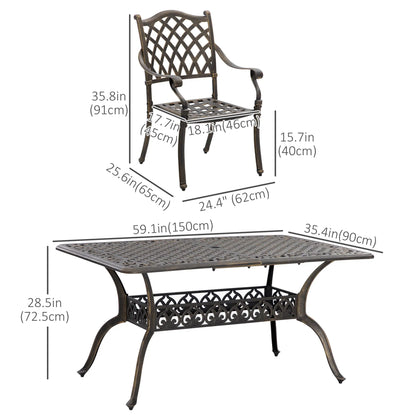 7-Piece Patio Dining Set, Cast Aluminum, 6 Cushioned Chairs, Rectangle Table, Khaki Bistro Sets at Gallery Canada