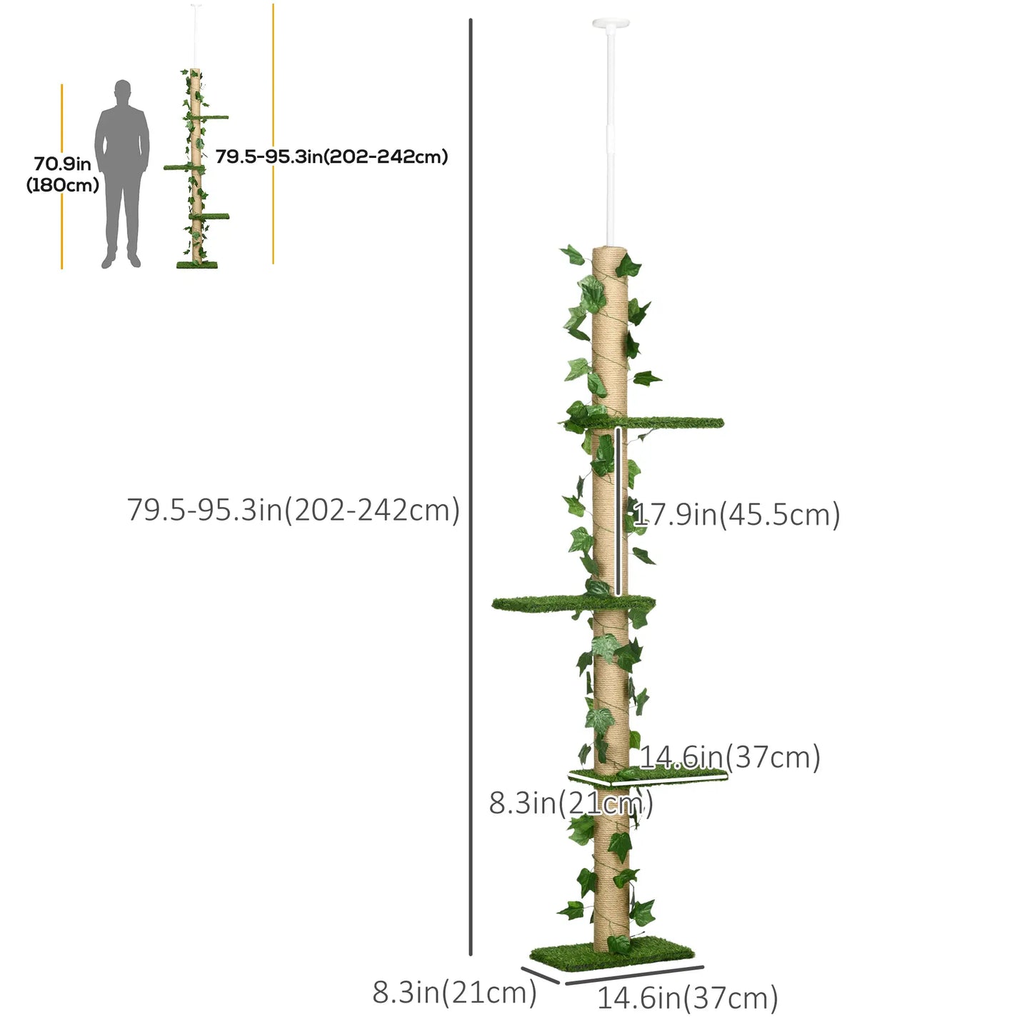 4-Tier Floor to Ceiling Cat Tree, Height 80-95Inches, Multi-Layer Activity Centre Floor to Ceiling Cat Trees at Gallery Canada