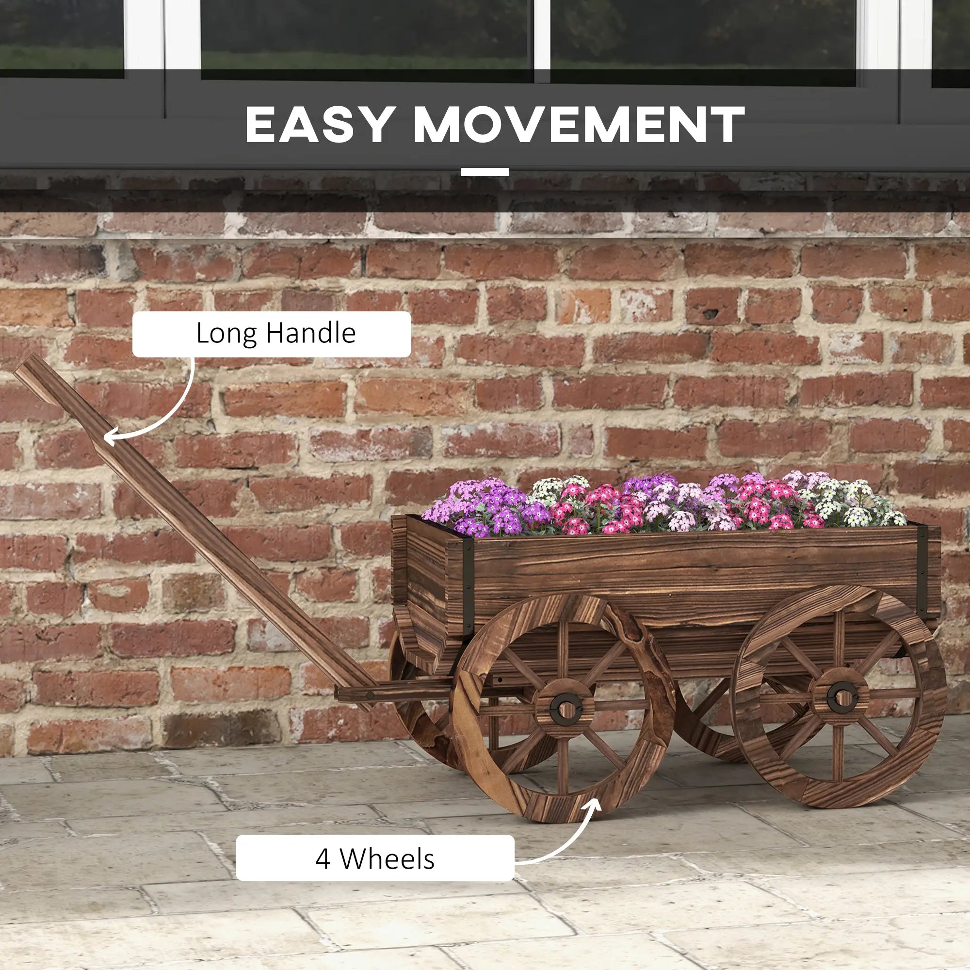 Wooden Wagon Planter Box, Raised Garden Bed, Carbonized Elevated Garden Beds at Gallery Canada