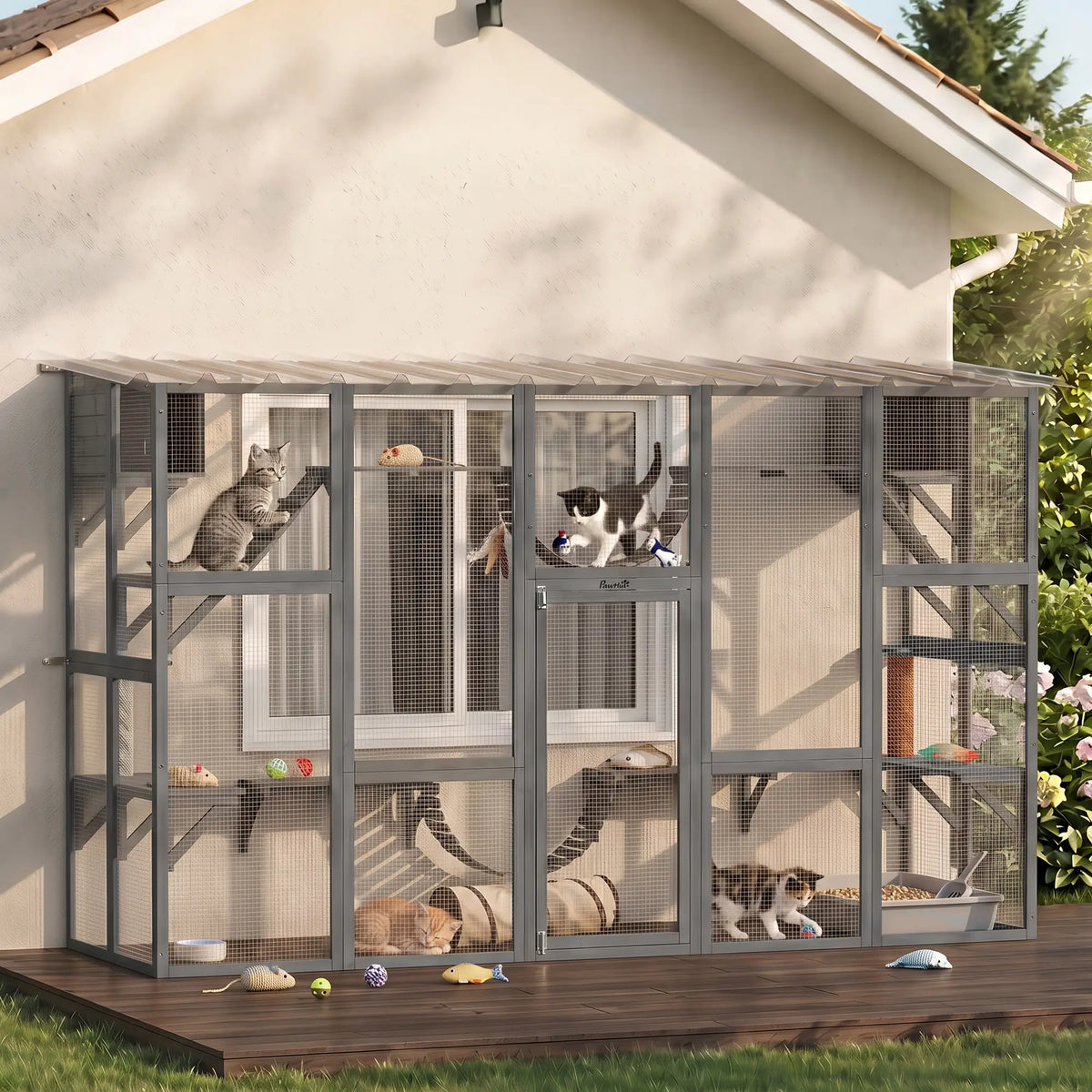 74"H Walk-in Cat Enclosure, Waterproof Roof, 2 Condos, 6 Platforms Outdoor Cat Enclosures at Gallery Canada