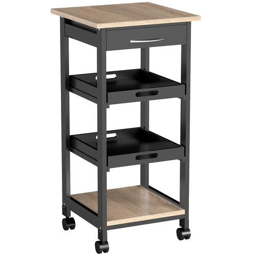 Kitchen Island Rolling Trolley, Utility Serving Cart with Drawer, Black