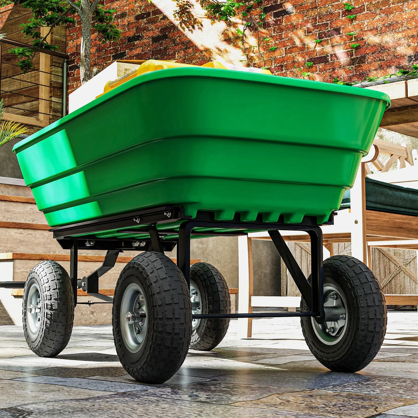 Set of 4 Pneumatic Wheels, 10" Wheelbarrow Wheels, Black Folding Garden Carts at Gallery Canada