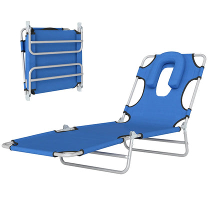 Outdoor Lounge Chair, Adjustable Folding Chaise, Tanning Chair, Blue Lounger Chairs at Gallery Canada