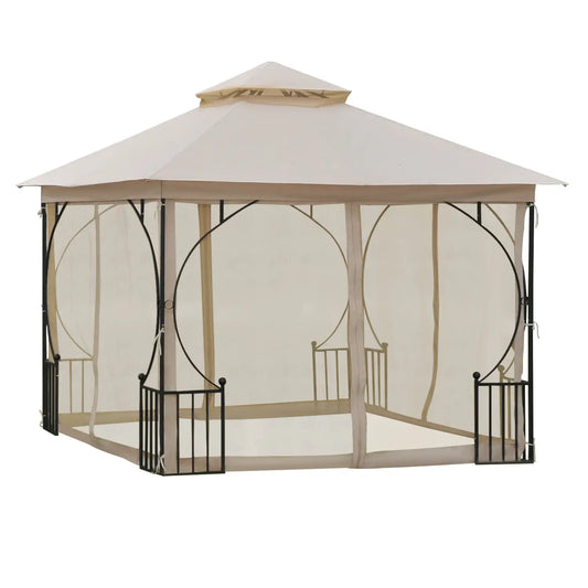 10'x10' Patio Gazebo, Outdoor Garden Canopy, Mosquito Netting Gazebos Beige and Black at Gallery Canada