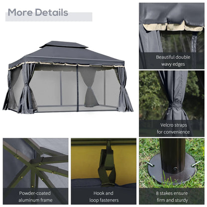 13' x 10' Outdoor Gazebo, 2-Tier Polyester Roof, Vented Mesh, Black Gazebos at Gallery Canada