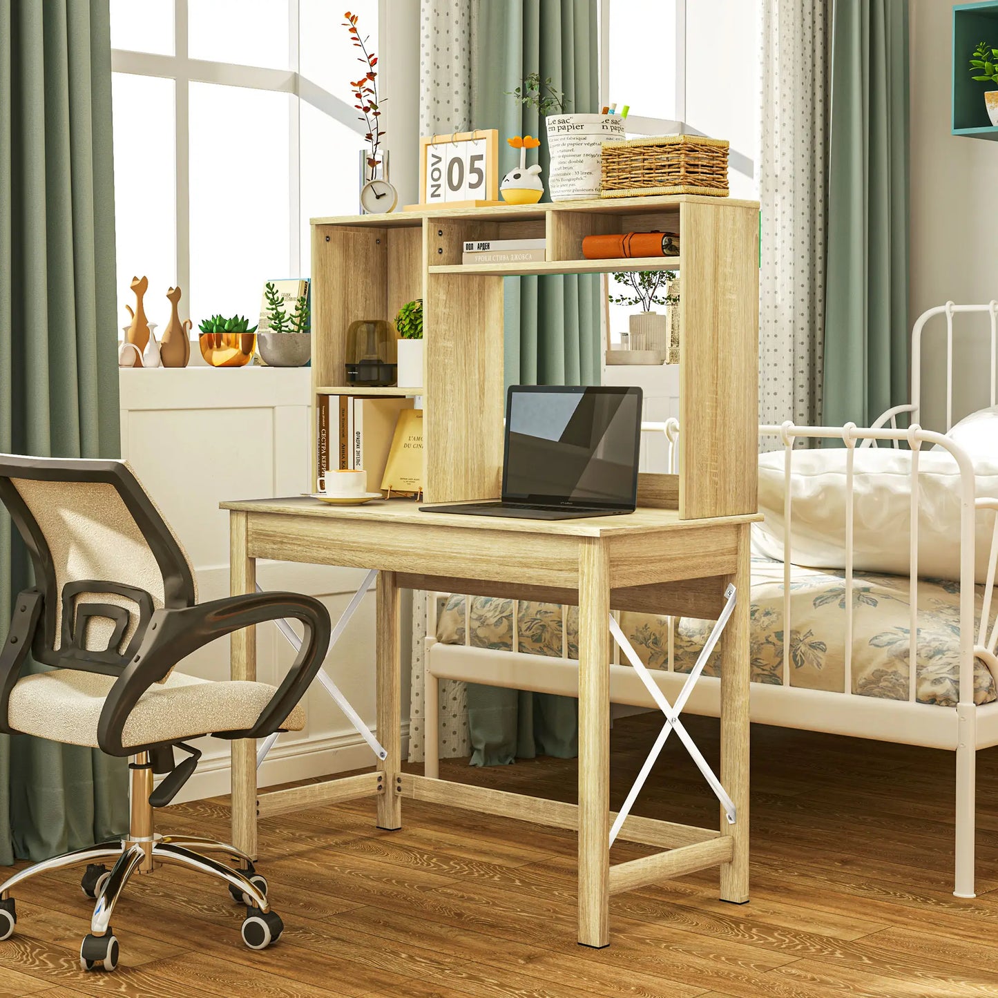 Computer Desk with Hutch, Home Office Study Table, Oak Computer Desks at Gallery Canada