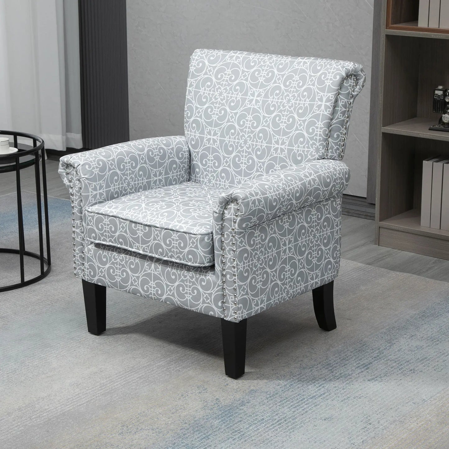 Upholstered Accent Chair, Soft Linen Fabric, Rolled Armrest, Grey Single Sofas at Gallery Canada