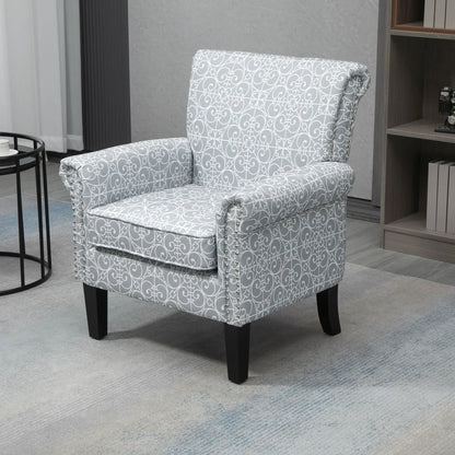 Upholstered Accent Chair, Soft Linen Fabric, Rolled Armrest, Grey Single Sofas at Gallery Canada