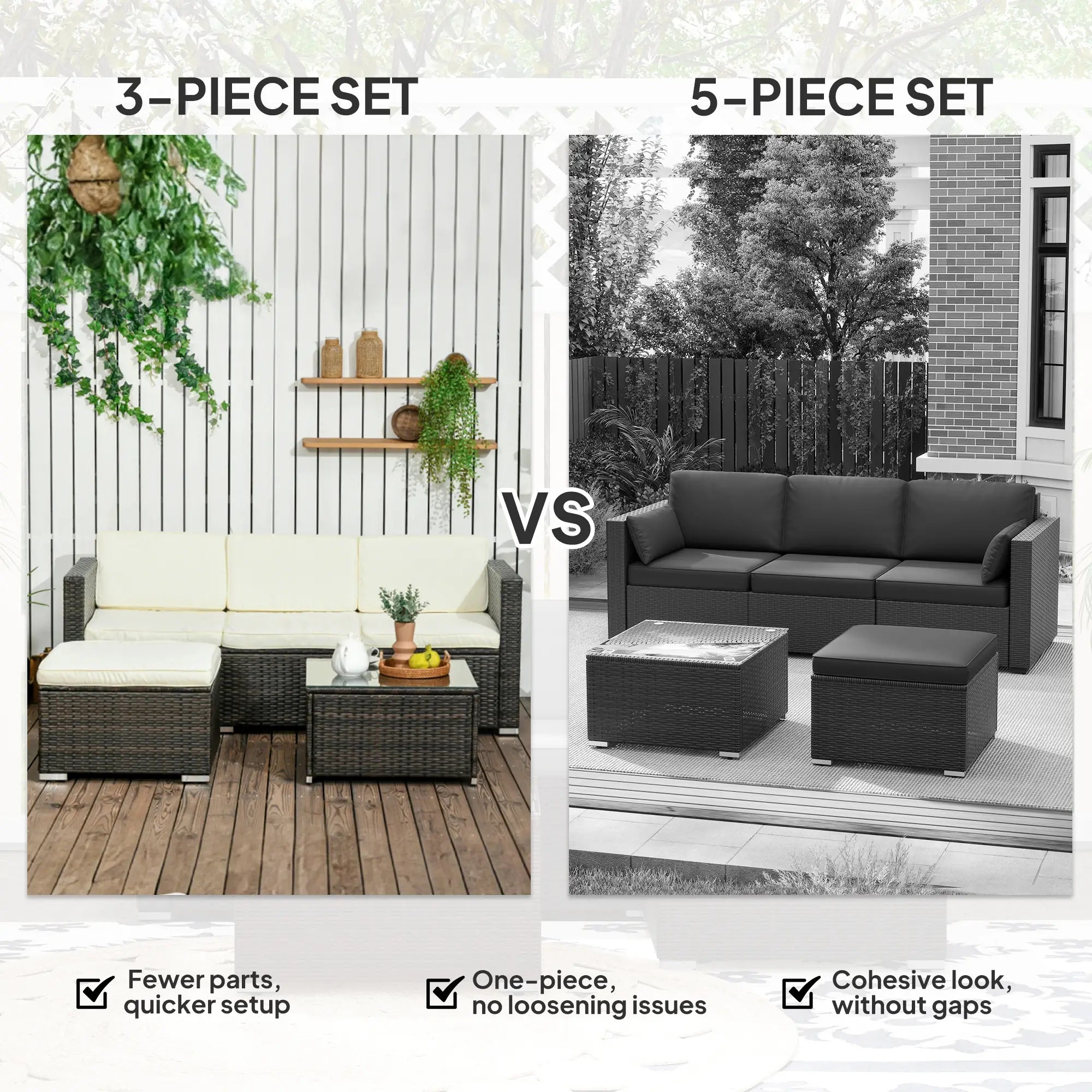 3-Piece Patio Set with Cushions, PE Rattan Sofa, Glass Table, Cream White Patio Furniture Sets at Gallery Canada