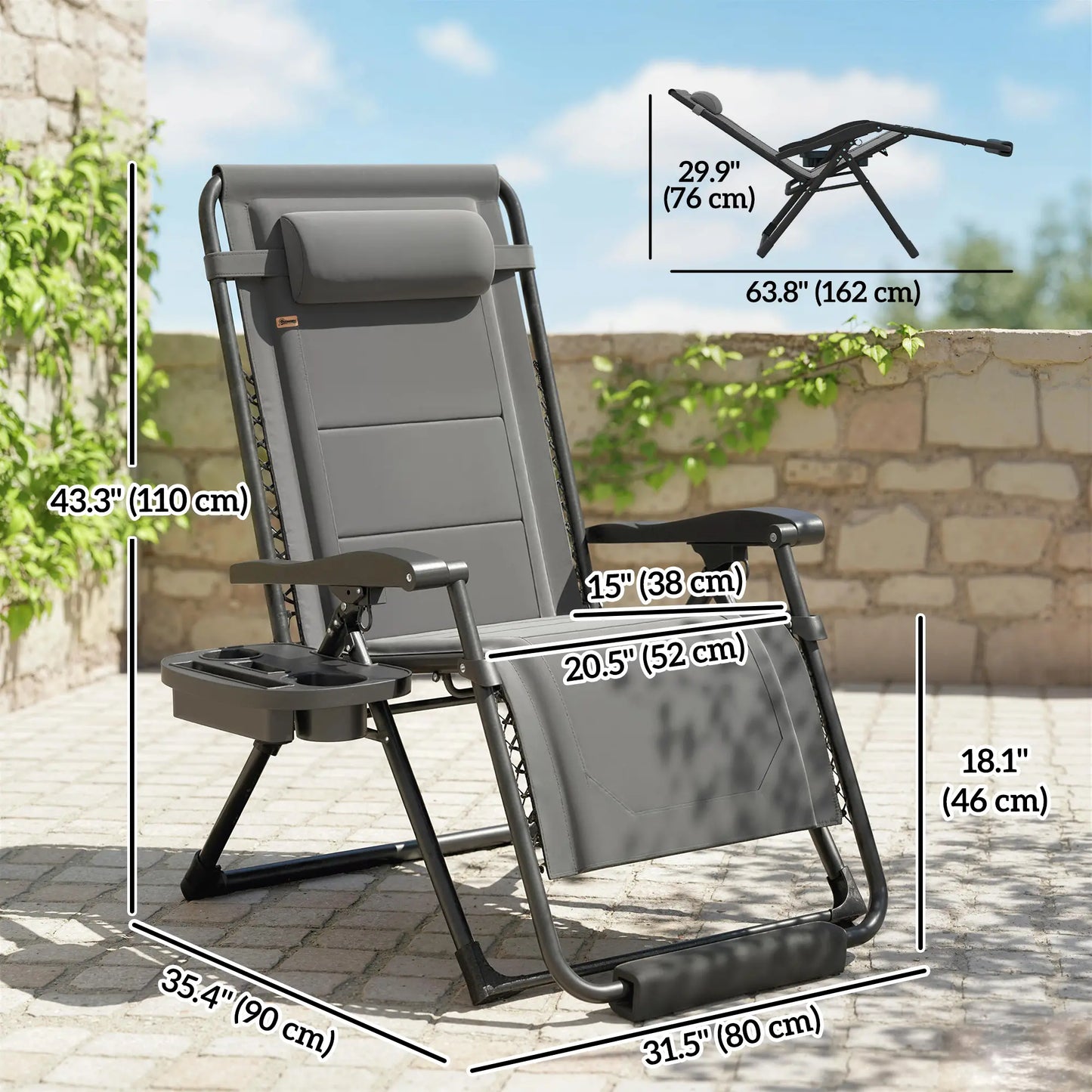 Zero Gravity Chair, Reclining Outdoor Lounger, 400 LBS Capacity, Dark Grey Lounger Chairs at Gallery Canada