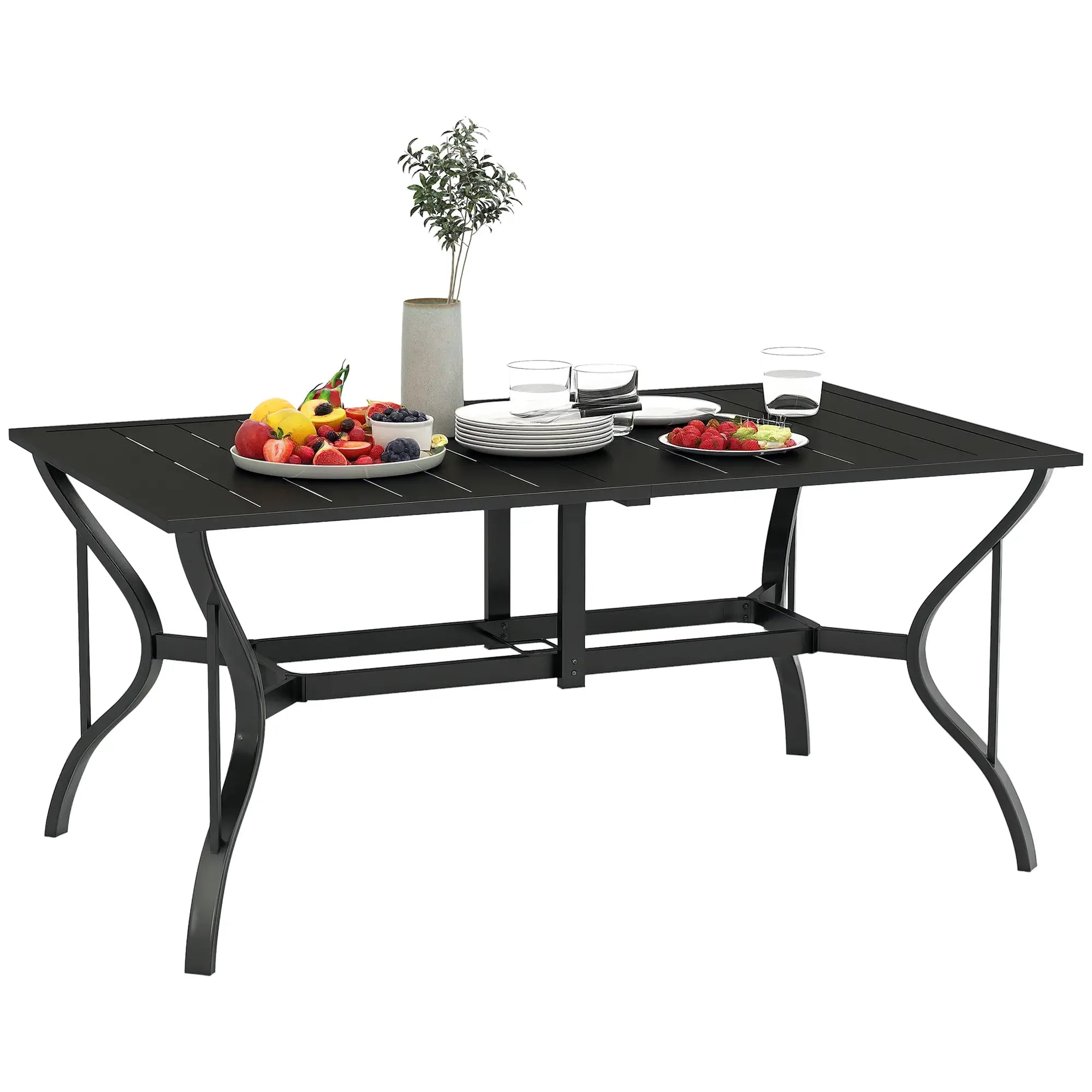 Rectangle Patio Dining Table, Outdoor for 6, Steel Frame, Black Patio Dinning Tables at Gallery Canada