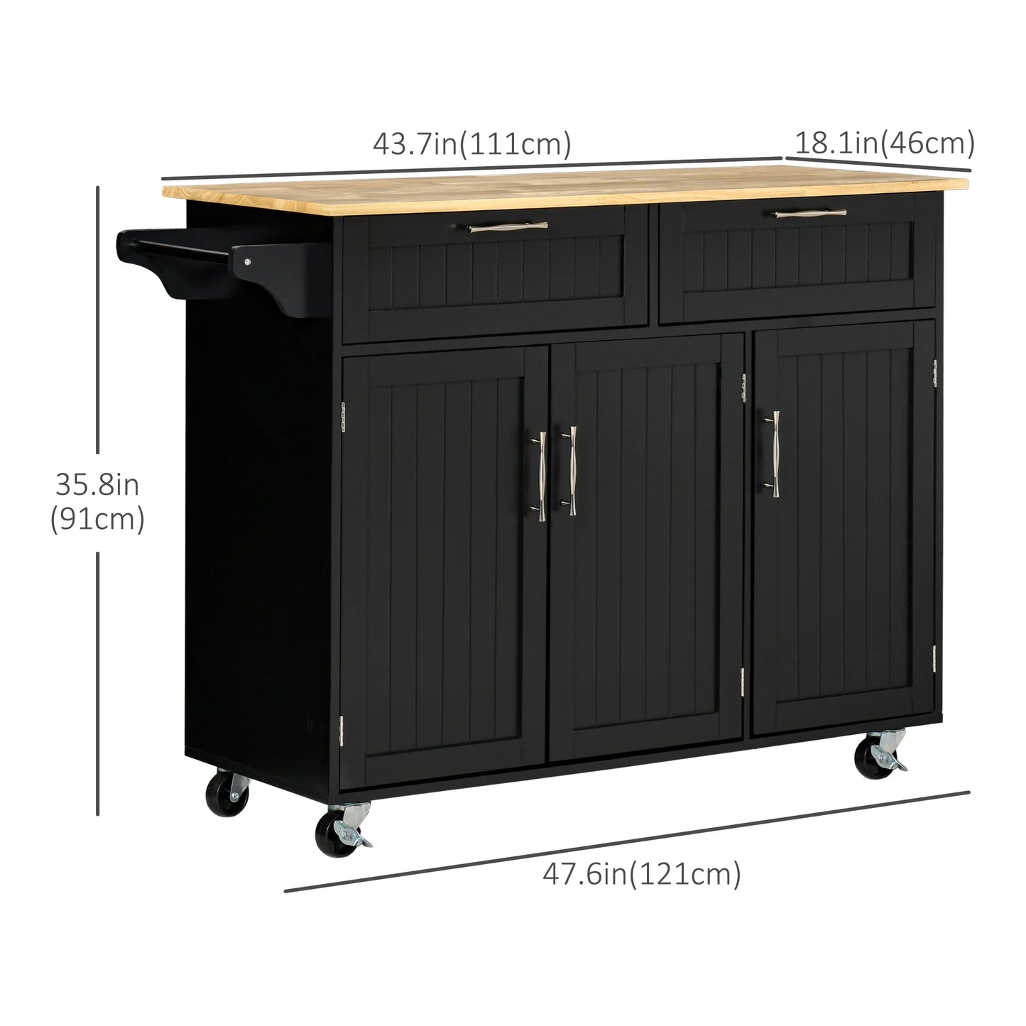 Modern Kitchen Island, Utility Cart with 2 Drawers, Cabinets, Black Kitchen Islands & Kitchen Carts at Gallery Canada
