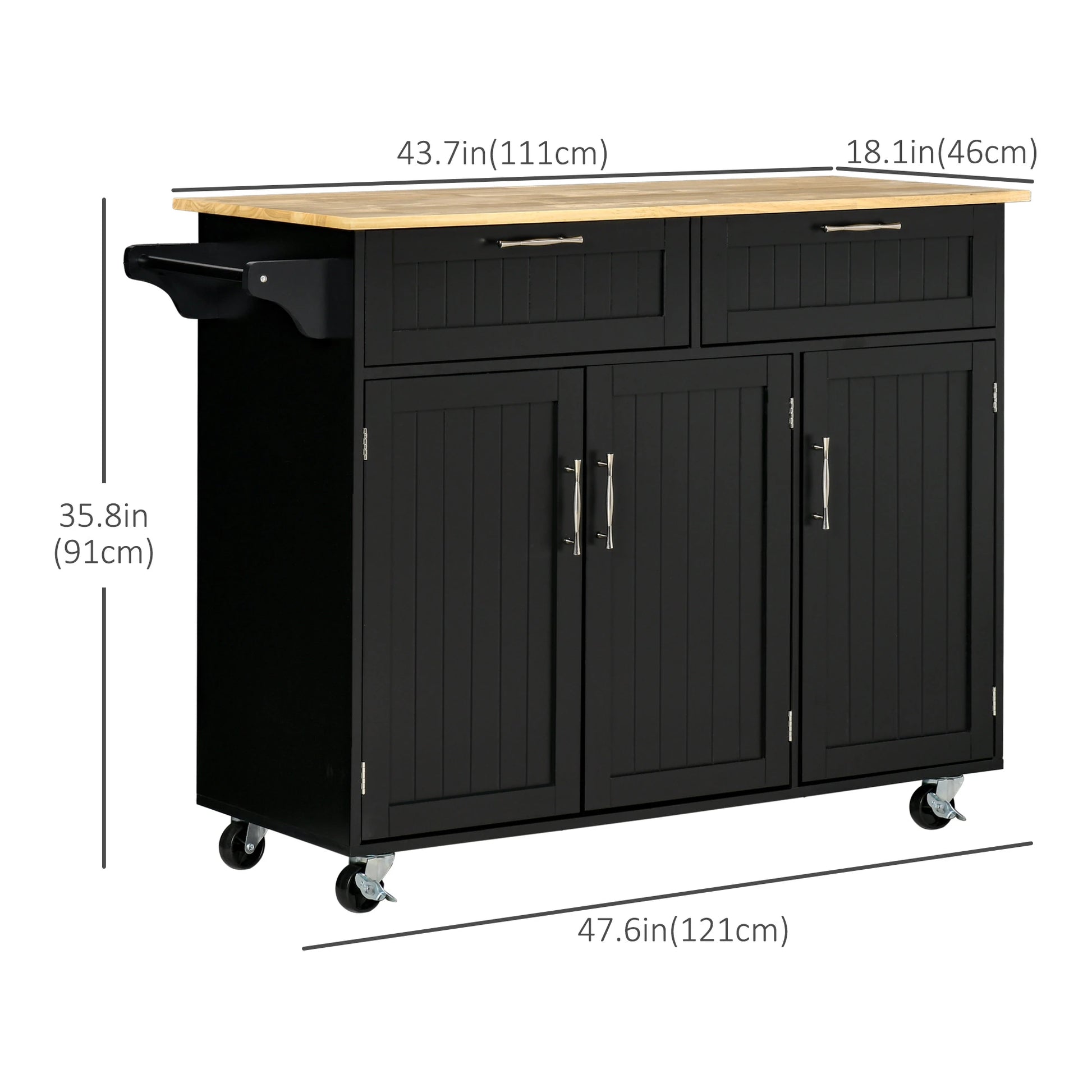 Modern Kitchen Island, Utility Cart with 2 Drawers, Cabinets, Black Kitchen Islands & Kitchen Carts at Gallery Canada