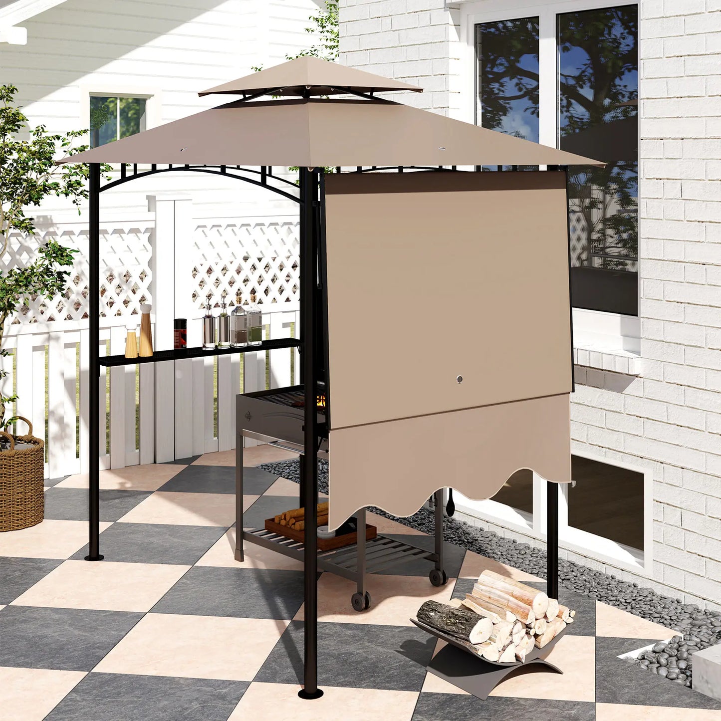 8' x 5' Grill Gazebo, Double Tiered Barbecue Shelter, Khaki BBQ Grill Gazebos at Gallery Canada