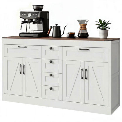 55" Sideboard Buffet Cabinet, Farmhouse Kitchen With Barn Doors, White Bar Cabinets White at Gallery Canada