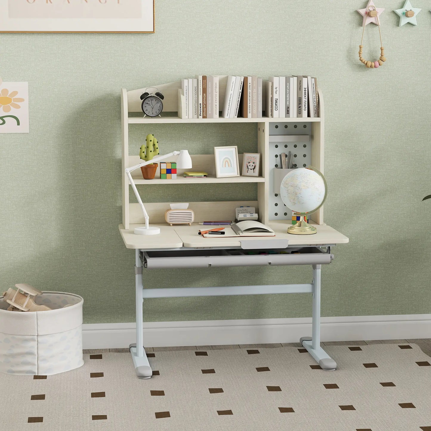 Kids Desk, Height Adjustable, Tilted Desktop, Storage, Drawer, Pegboard, 3-12 Years Kids Desk Sets at Gallery Canada