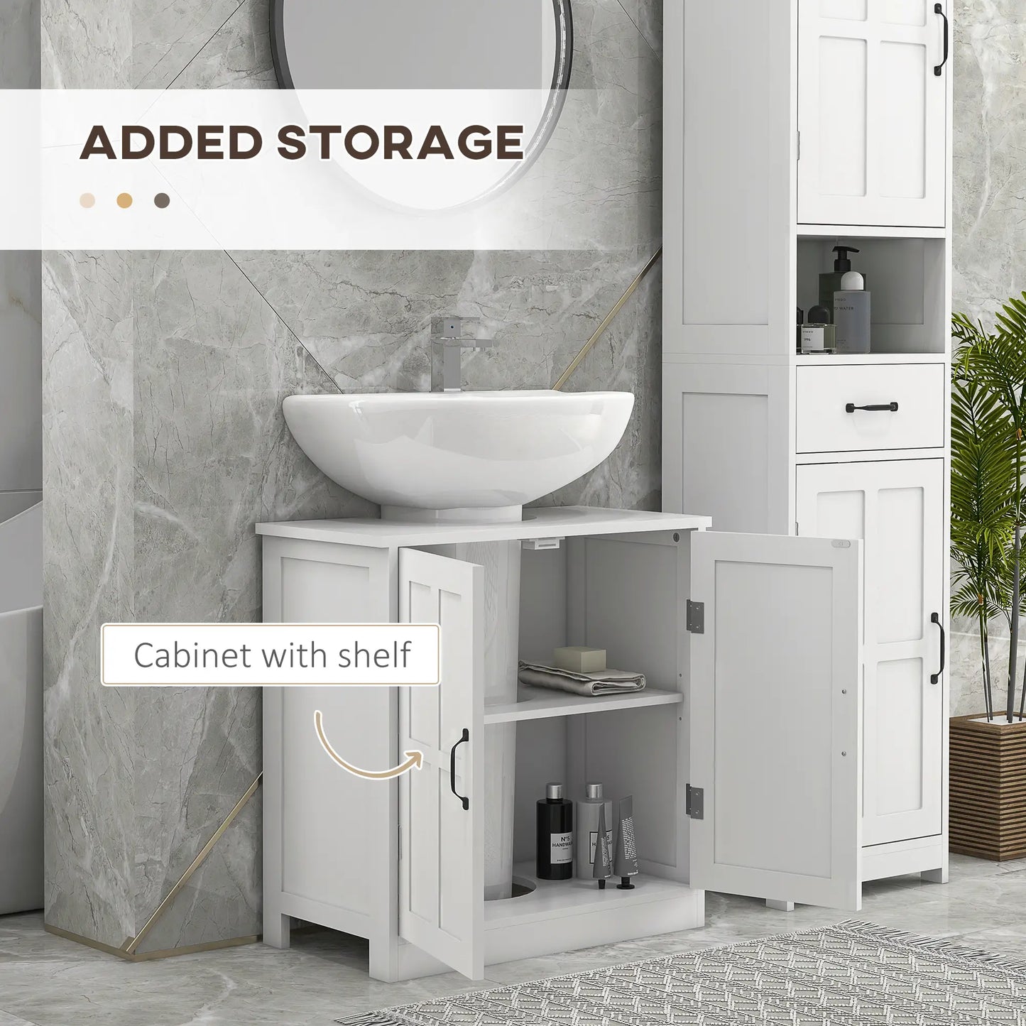 Pedestal Under Sink Cabinet, Bathroom Vanity Storage, Double Doors, Adjustable Shelf, White Bathroom Cabinets at Gallery Canada