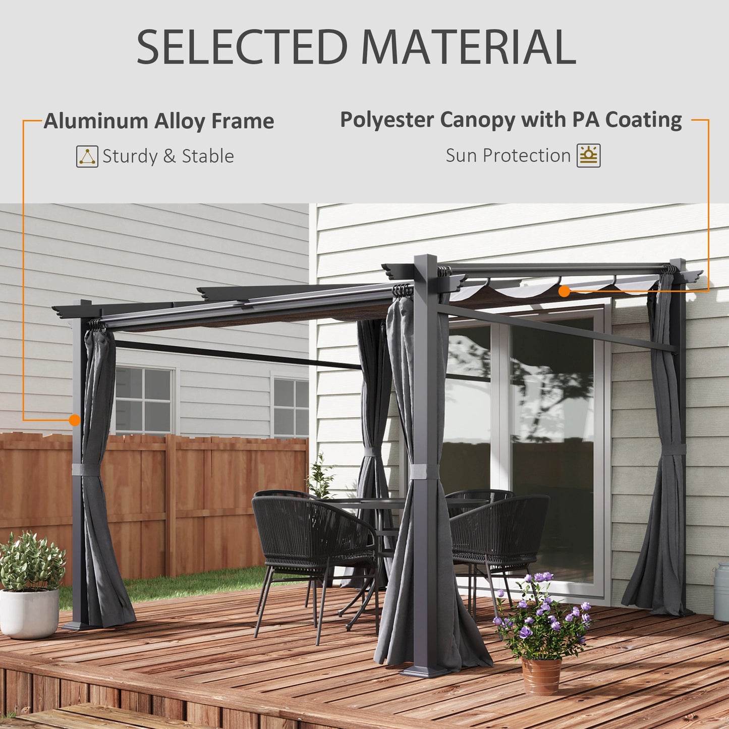 Metal Pergola, Sliding Roof Canopy, Retractable, 10' x 10', Dark Grey Pergolas at Gallery Canada
