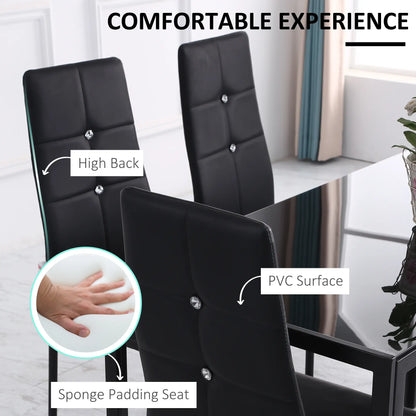 Set of 6 Button Tufted Side Chairs, Upholstered Seat, Steel Legs, Black Dining Chairs at Gallery Canada