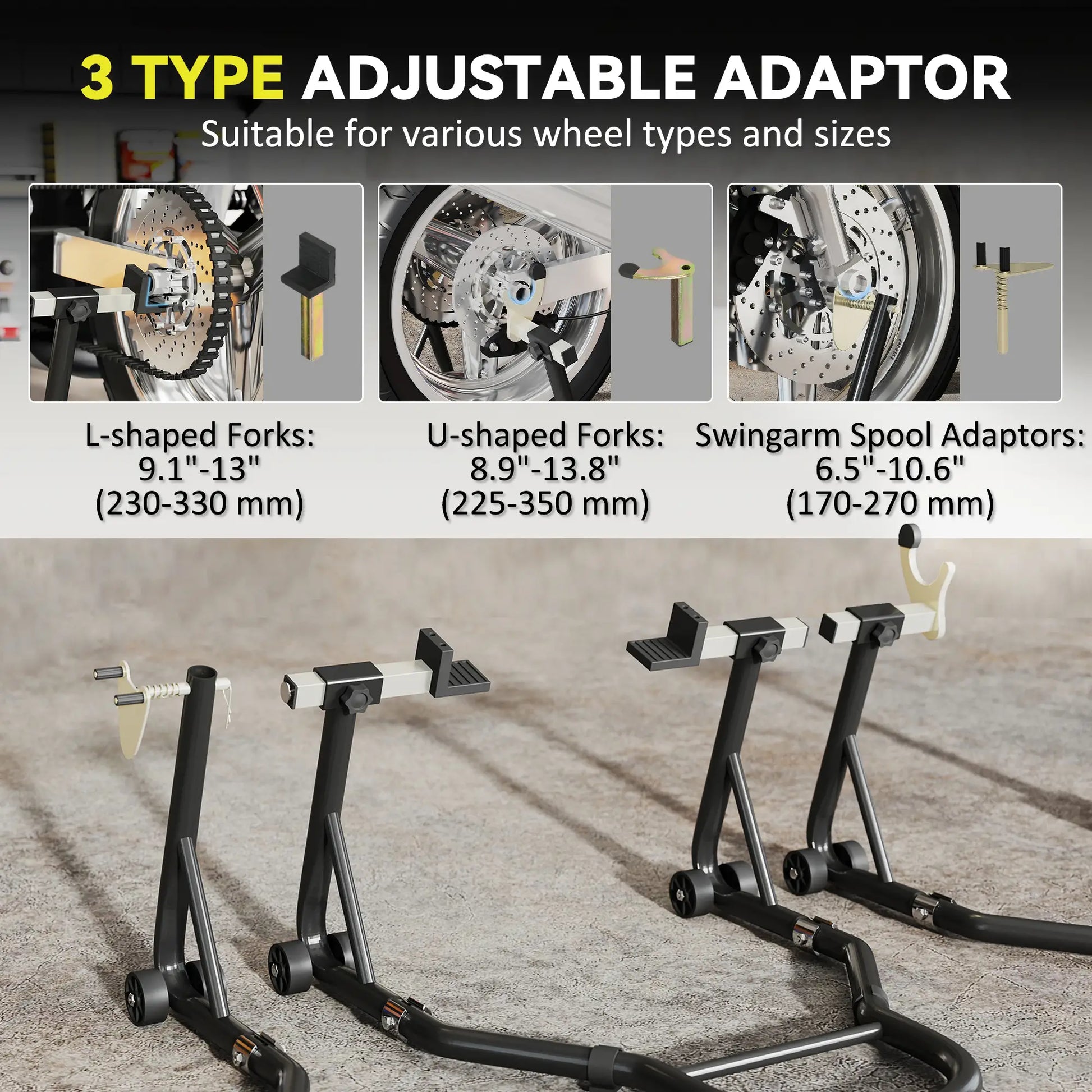 Motorcycle Stand Set, 850 lbs Capacity, Front Rear Wheel Lift, Black Automotive at Gallery Canada