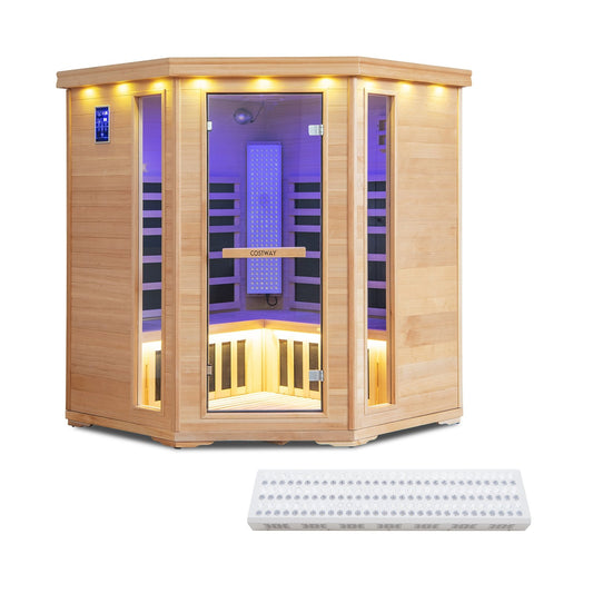 2024 New Model Premium 3-5 People Corner Far Infrared Wooden Sauna For Home, Natural