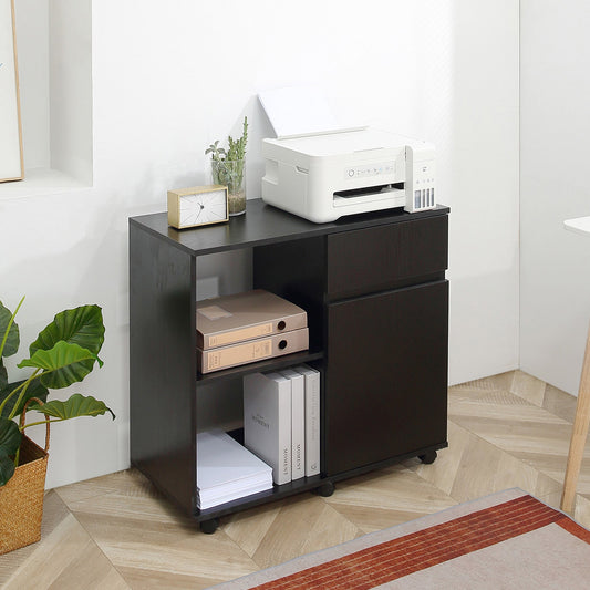Filing Cabinet, Mobile Printer Stand with Open Storage Shelves, Drawer and Cabinet for Home Office, Black - Gallery Canada