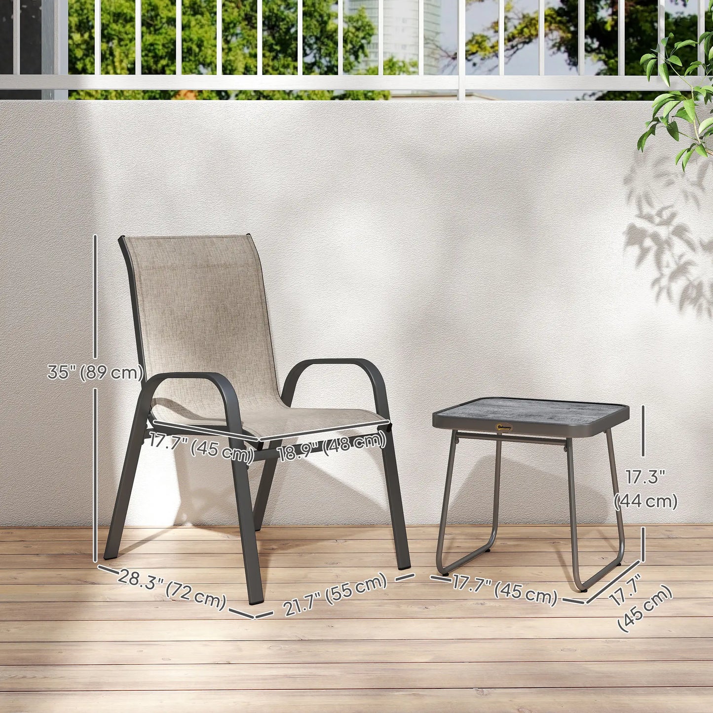 Outdoor Bistro Set, 3-Piece Patio Set, Breathable Mesh, Stackable Chairs, Square Table, Brown Bistro Sets at Gallery Canada