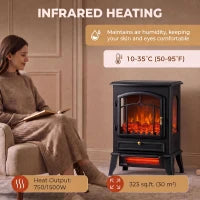 Poêle-cheminée électrique, radiateur infrarouge 3 faces 725W/1450W, noir
