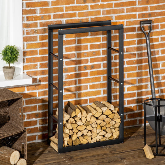 Firewood Rack Log Holder Fireplace Storage Rack with Handles and 220 lbs. Weight Capacity, 23.6" x 9.8" x 39.4", Black - Gallery Canada
