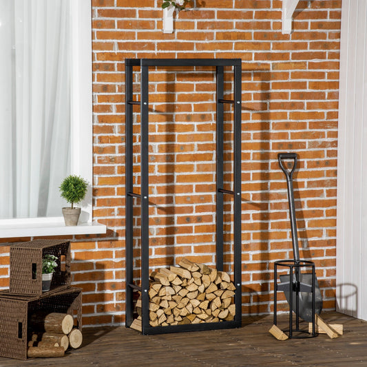 Firewood Rack Log Holder Fireplace Storage Rack with Handles and 220 lbs. Weight Capacity, 23.6" x 9.8" x 59.1", Black - Gallery Canada