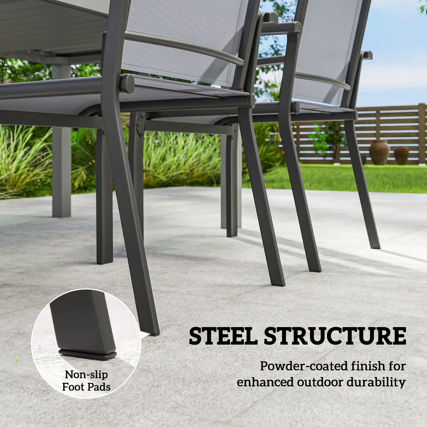 Stackable Patio Chairs Set Of 4, Outdoor Dining Chairs, Grey