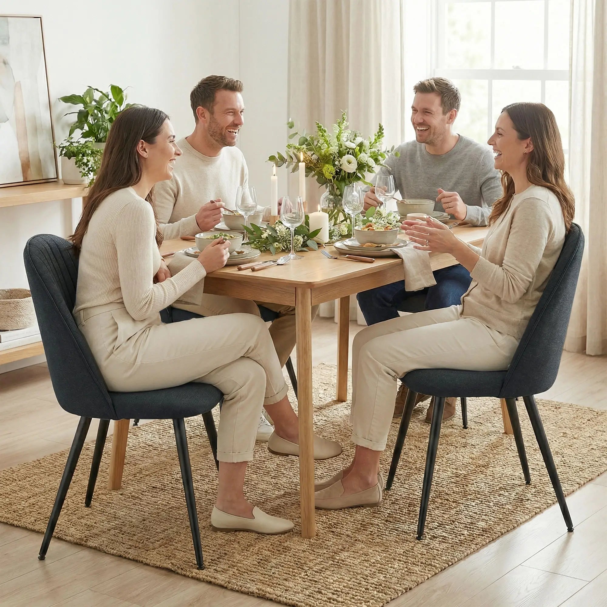 Modern Dining Chairs Set of 4, Velvet Upholstered, Steel Legs, Dark Grey Dining Chairs at Gallery Canada