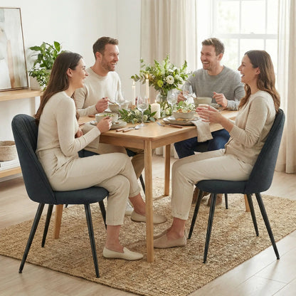 Modern Dining Chairs Set of 4, Velvet Upholstered, Steel Legs, Dark Grey Dining Chairs at Gallery Canada