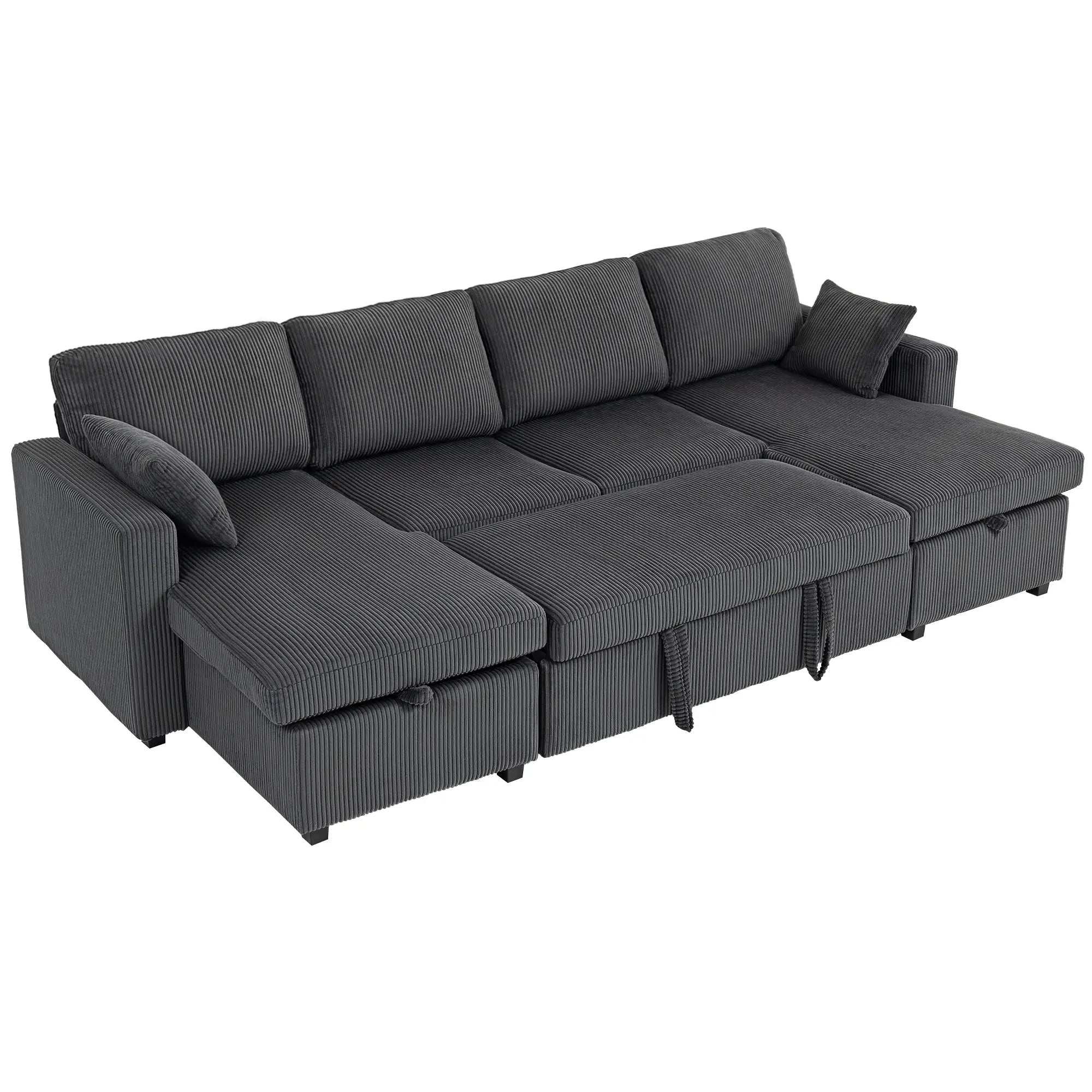 Convertible Sofa Bed, U-Shaped Sleeper Couch with Storage Chaise, Grey Sofas & Reclining Chairs Dark Grey at Gallery Canada