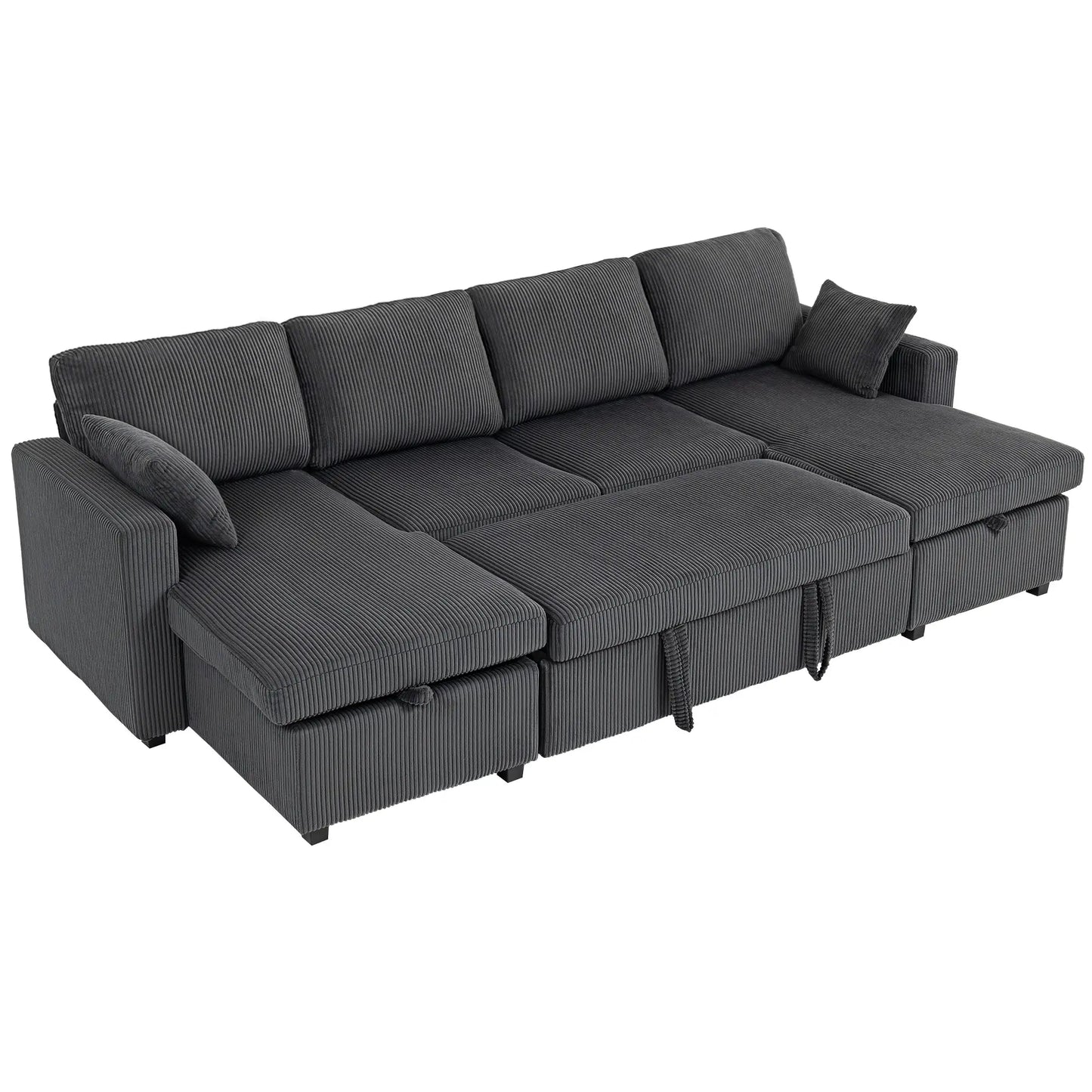 Convertible Sofa Bed, U-Shaped Sleeper Couch with Storage Chaise, Grey Sofas & Reclining Chairs Dark Grey at Gallery Canada
