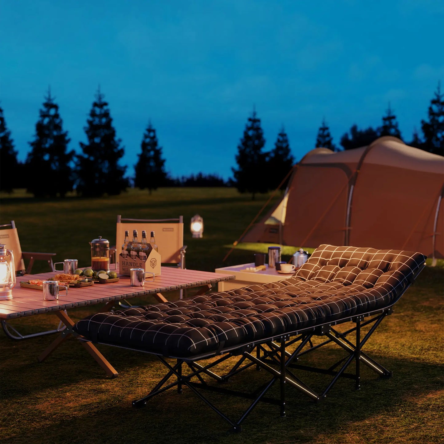 26.4" Wide Folding Camping Cot, Mattress, Storage Pocket, Carry Bag, 330 LBS, Black Camping Cots at Gallery Canada