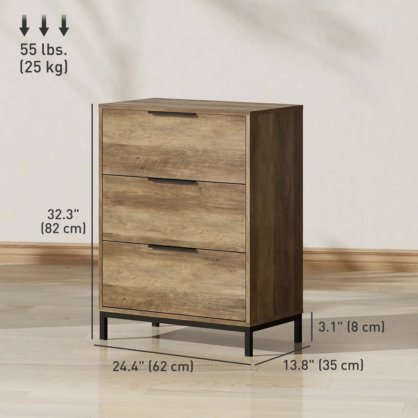 3 Drawer Dresser Tower, Chest for Bedroom, Hallway, Natural Storage Cabinets at Gallery Canada
